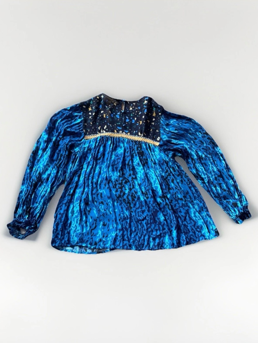 Anthropologie Blink London Blue Boho Peasant Blouse Long Sleeve Size XL